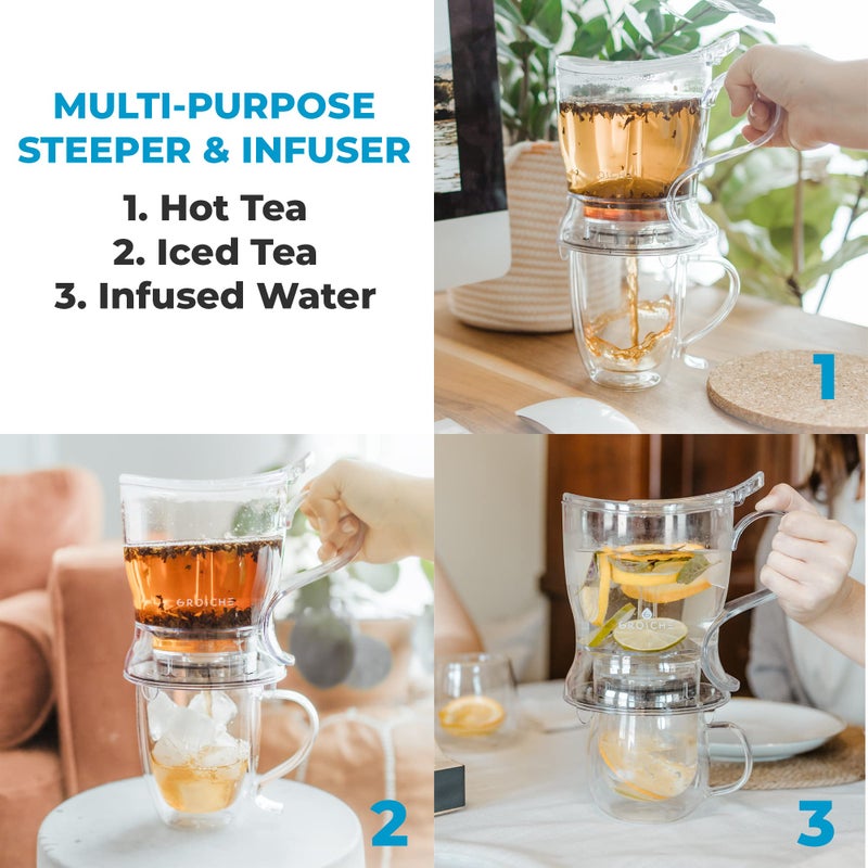 GROSCHE Aberdeen Tea Infuser Teapot & Smart Tea Maker - BPA-Free, Drip-Free Design | Coaster | Easy Brew | Easy Clean Steeper | Loose Leaf Brewing - Stylish Design | 17.7 oz - 1000 ml - Image 2